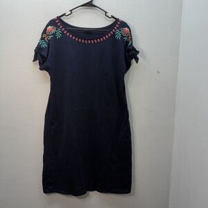 Talbots Embroidered Shift Dress 100% Cotton Boatneck Coastal Floral SZ LP Casual